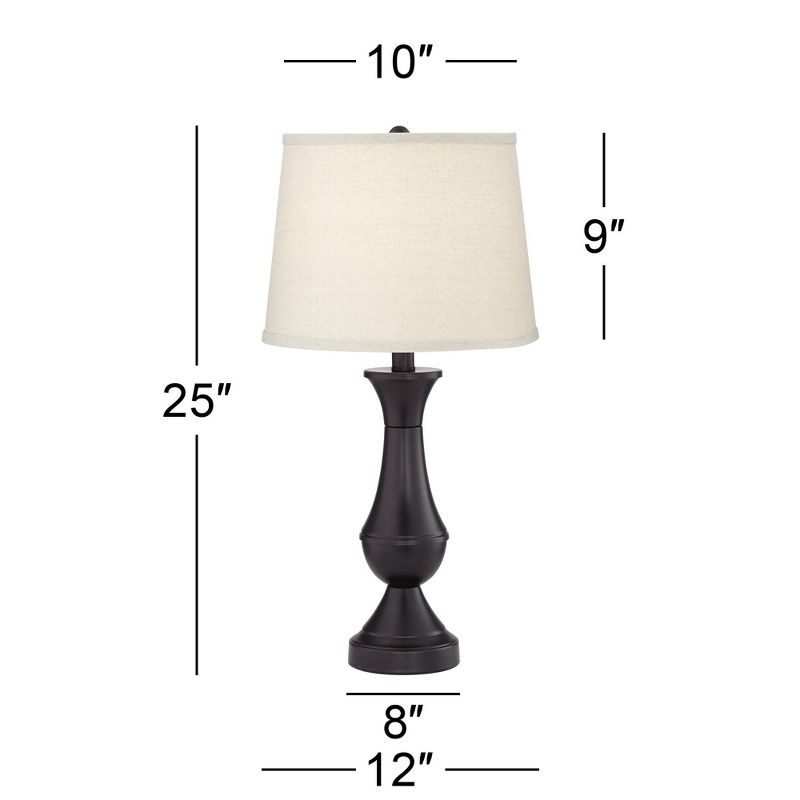 Regency Hill Traditional Table Lamps 25" High Set of 2 with Hotel Style USB Charging Port LED Bronze Oatmeal Shade Touch On Off Living Room Bedroom, 5 of 11