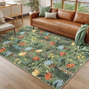 Modern Washable Area Rug for Living Room, Floral Pattern Floor Rug with Non Slip Backing, Low Pile Floor Carpet for Living Room Office - 1 of 4