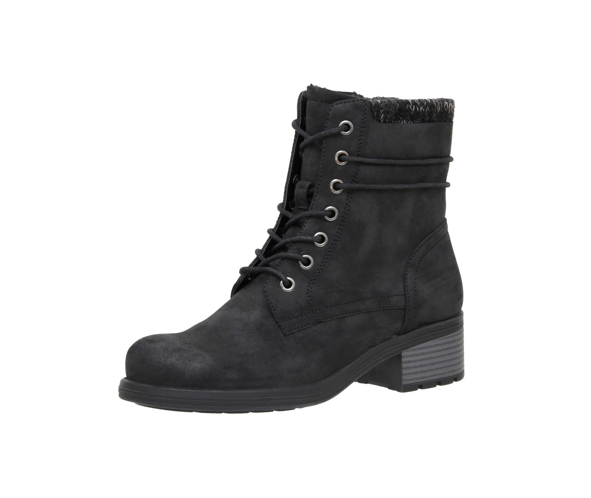 CUSHIONAIRE Rena Combat Womens Boots, Lace-Up Side Zip Ankle Boots for Women with Knit Trim and Low Block Heel