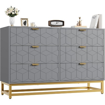 homfan Dresser for Bedroom, 6 Drawer Dresser with Metal Legs, Modern Dressers Chest Organizer with Wide Storage, Wood Chest of Drawers