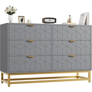 homfan Dresser for Bedroom, 6 Drawer Dresser with Metal Legs, Modern Dressers Chest Organizer with Wide Storage, Wood Chest of Drawers - 1 of 4