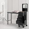 New Upgrade Rolling Manicure Table Foldable Nail Desk With 3 Drawers, Mirror & Nail Polish Organizer - Black - 3 of 4