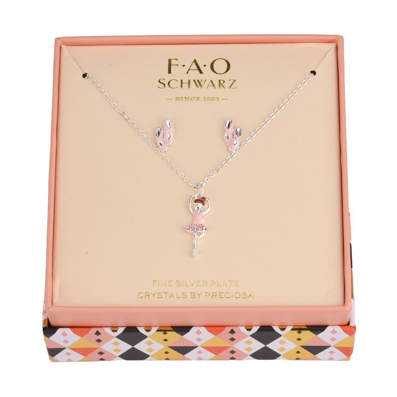 FAO Schwarz Silver Tone Ballerina Necklace and Earring Set, 2 of 3