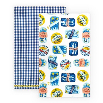 2pk Dishtowels Allover Canned Sardines and Gingham YD - Bullseye's Playground™