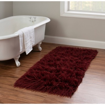 Handmade Burgundy Wool and Synthetic Shag Square Rug