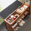 ORRD 40" Wooden Shoe Bench with Cushion & Storage, 2-Tier Entryway Rack - 3 of 4