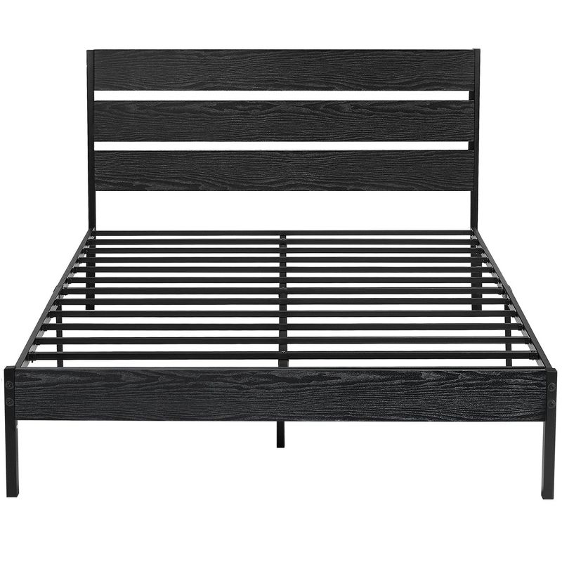 VECELO Platform Bed Frame with Rustic Vintage Wood Headboard and Footboard, Sturdy Metal Slats, No Box Spring Required, 2 of 14