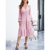 Women's Casual Wrap V Neck Midi Dress Long Sleeve Smocked Waist Tiered A Line Pleated Flowy Long Dress - 4 of 4