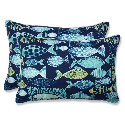 2pk Oversize Hooked Lagoon Rectangular Throw Pillows Blue - Pillow Perfect