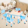 Kids Table and Chairs Set, Toddler Height Adjustable Desk with Graffiti Desktop, Arts & Crafts Table with 4 Seats - 2 of 4