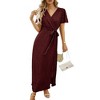 Anna-Kaci Women's Short Sleeve V Neck Maxi Wrap Dress with Waist Tie and Side Slit Detail - 2 of 4