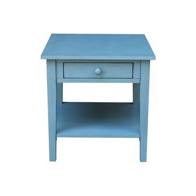 Antique Rubbed Ocean Blue Solid Wood End Table with Storage