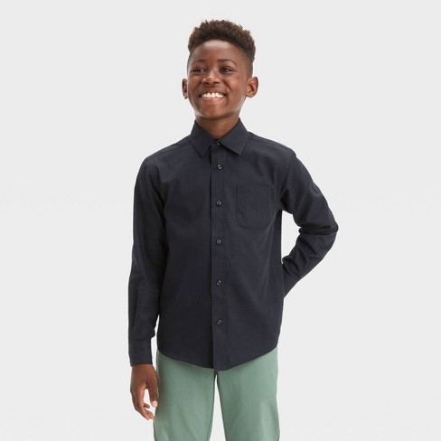 Boys' Long Sleeve Twill Button-down Shirt - Cat & Jack™ Black Xs : Target