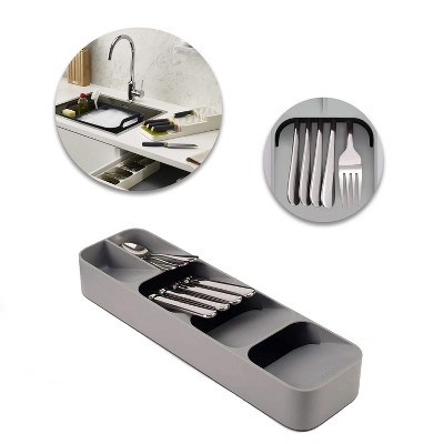 LunaLulinlk Kitchen Drawer Organizer Silverware Organizer for Kitchen Storage Tray Box for Cutlery Spoon Knife and Fork Partition Storage Gray