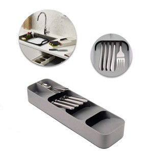 LunaLulinlk Kitchen Drawer Organizer Silverware Organizer for Kitchen Storage Tray Box for Cutlery Spoon Knife and Fork Partition Storage Gray - 1 of 4