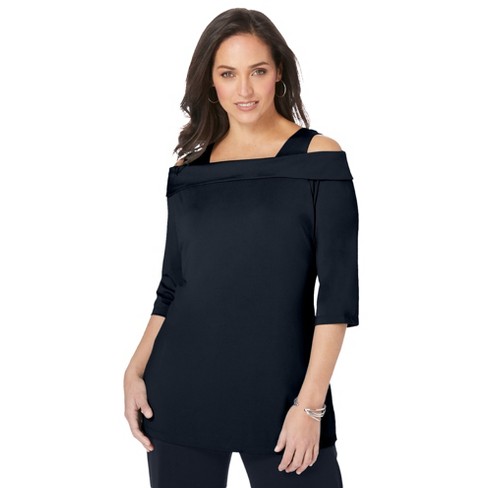 Jessica London Women's Plus Size Cold Shoulder Top, 1x - Black : Target