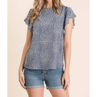 Women's Leopard Print Flutter Sleeve Top - GEEGEE M