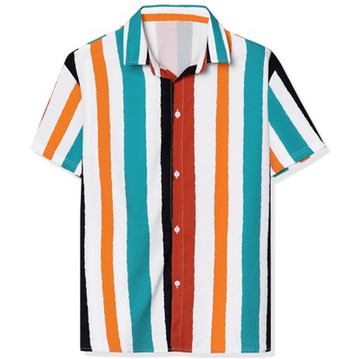 Lars Amadeus Men's Short Sleeve Button Down Summer Beach Vertical Striped  Shirts Red White Blue Small : Target