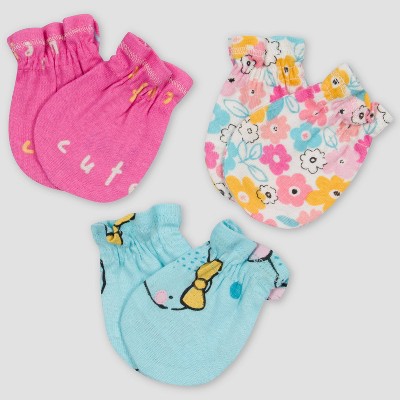 Gerber Baby Girls' 3pk Bear Mittens - Pink/Off-White/Blue