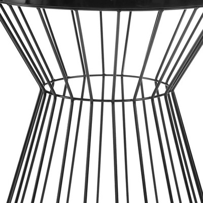 Black Round Metal and Wood Hourglass End Table