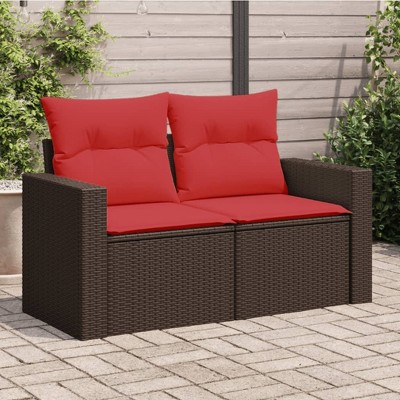 Patio Sofa with Cushions 2-Seater Brown Poly Rattan vidaXL