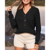 Women's Button Detail Knit Sweater - Soft Basic Pullover, Comfortable Casual Top with Multiple Styling Options - 2 of 3