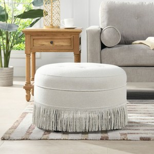 Okak Luxury Round Ottoman Bench Coffee Table Soft Upholstered Footrest Stool with Tassel Rope for Living Room,Entryway,Bedroom,Office, Cream - 1 of 4
