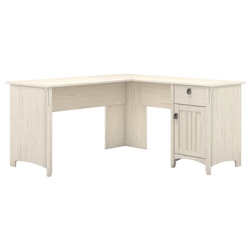 Salinas L Shaped Desk With Storage Antique White Bush Furniture