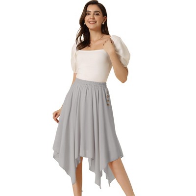 Allegra K Women's Elastic Waist Chiffon Handkerchief Hem Midi Skirt