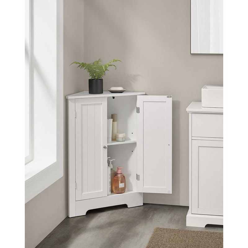 VASAGLE Corner Cabinet, Storage Cabinet with Doors and Adjustable Shelf, for Small Spaces Modern Design, Classic White, 2 of 6