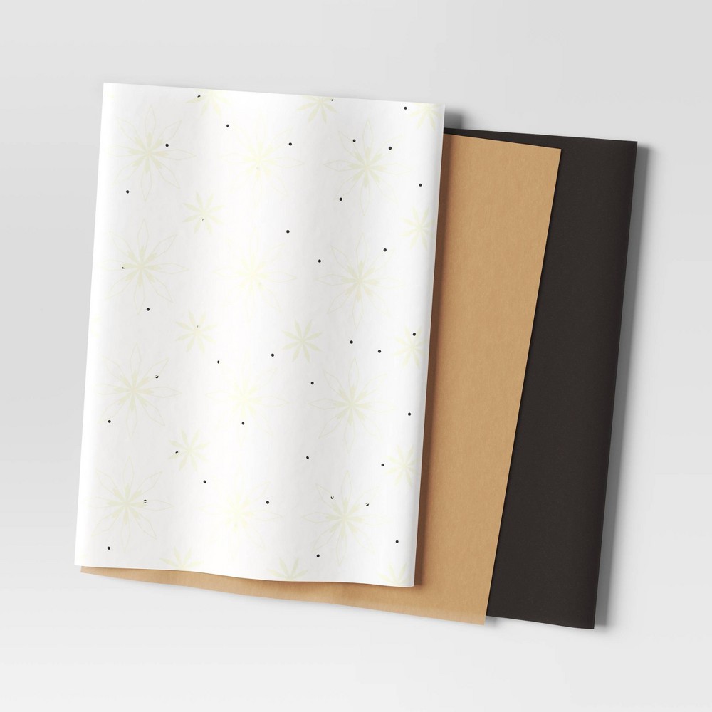 30ct Banded Christmas Gift Tissue Paper White/Gold/Black - Wondershop™: Solid & Snowflakes, Classic Patterns, 16.5"x24"