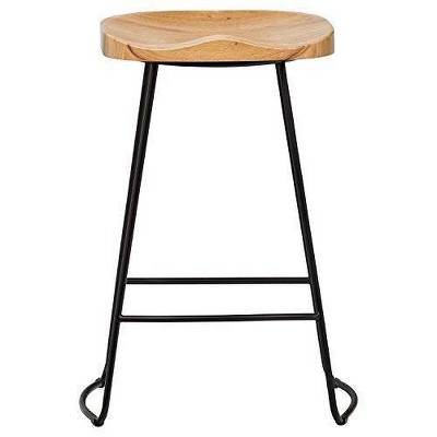 Sleek Black 21.7" Backless Wood & Metal Counter Stool