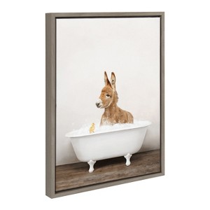 Kate and Laurel Sylvie Baby Donkey in Rustic Bath Framed Canvas by Amy Peterson Art Studio, 18x24, Gray - 1 of 4