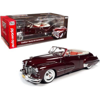 1947 Cadillac Series 62 Convertible Burgundy Metallic 1/18 Diecast Model Car by Autoworld