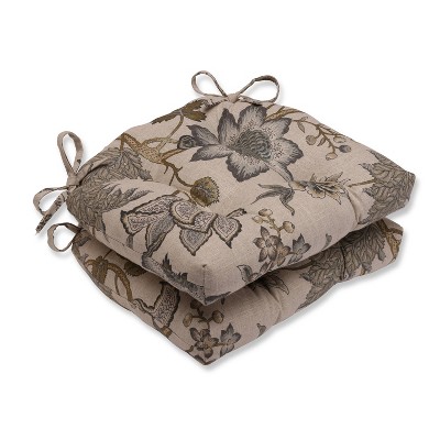 Gray Jacobean Flair Vermeil Reversible Chair Pad (Set Of 2) (16"X15.5"X4") - Pillow Perfect