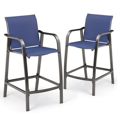 Pellebant Outdoor Aluminum Bar Stools Counter Height Bar Stool All-Weather Patio Furniture with Armrests Set of 2