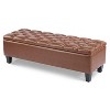 Ottoman Bench with Storage, Brown PU Surface, Rubber Wood Legs, 300 lbs Capacity - 3 of 4
