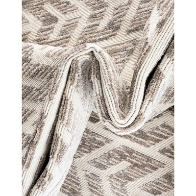 Ivory and Brown Synthetic Outdoor Runner Rug 2' x 8' - Easy Care and Reversible