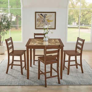 KTMBDW 5-Piece Dining Table Set with 4 Chairs, 38" Kitchen Table & Chairs Set for 4, Dining RoomTable with MDF Board, Perfect for Small Space, Brown - 1 of 4