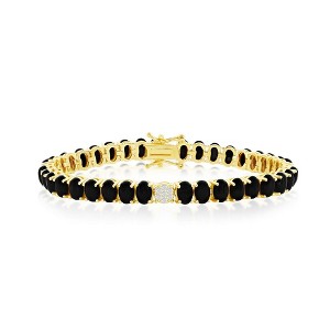 Bella Silver Sterling Silver Oval Onyx & CZ Tennis Bracelet - Gold Plated - Black - 7 Inch - 1 of 3