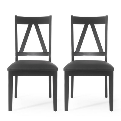 2pk Fairgreens Farmhouse Upholstered Wood Dining Chairs Black - Christopher Knight Home: Rustic Style, Rubberwood