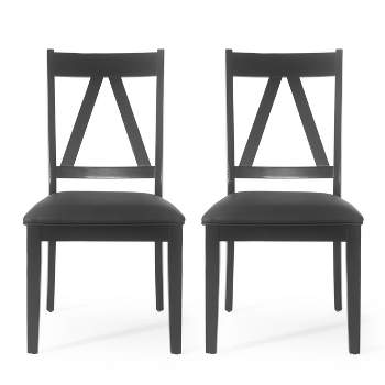 2pk Fairgreens Farmhouse Upholstered Wood Dining Chairs Black - Christopher Knight Home