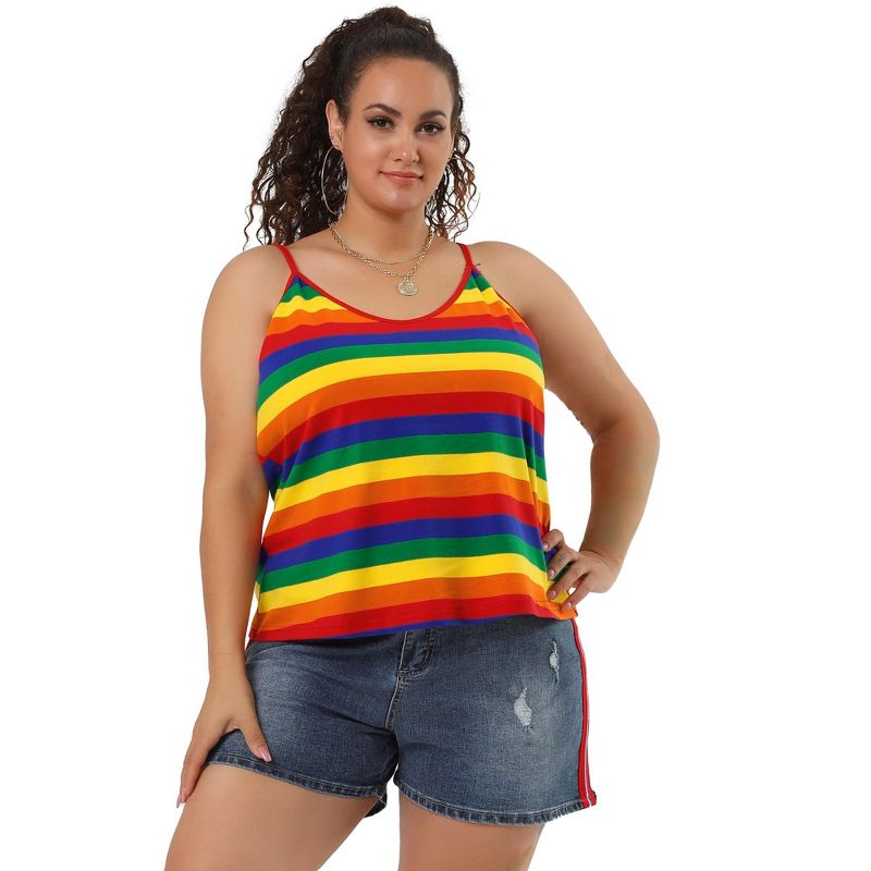 Agnes Orinda Women's Plus Size Stripe Strap Sleeveless Stretch Rainbow Camisole, 3 of 7