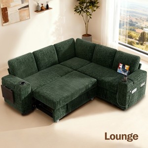 Dyonery sofa, with a pull-out bed, 5-seat sofa, adjustable backrest, storage space, small table and cup holder, tool-free assembly - 1 of 4