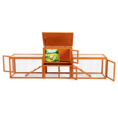 AZL1 Life Concept Pet Crates and Houses Rabbit Hutch with Rest Area, 2 Play Areas, 2 Ramps and Removable Tray, Orange, 82.28"*25.6"*44.88"