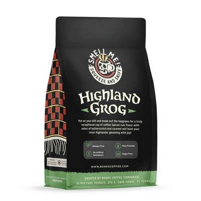 Bones Coffee Company Highland Grog Butterscotch Caramel and Rum Flavor Medium Roast Ground Coffee - 12oz