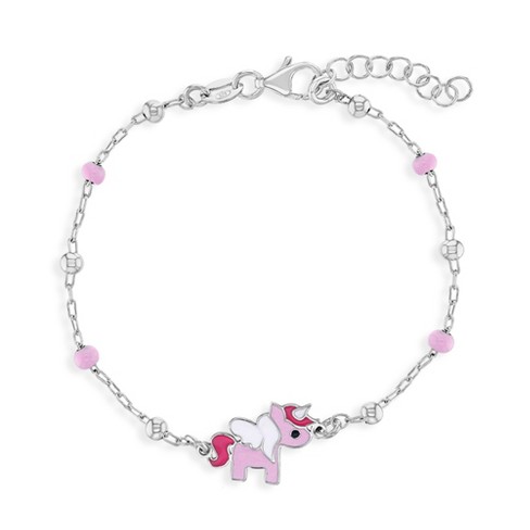 Girl's Enamel Unicorn Satellite Bracelet Sterling Silver - In