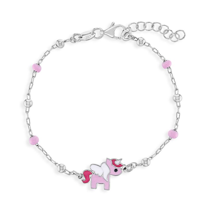 Girl's Enamel Unicorn Satellite Bracelet Sterling Silver - In Season Jewelry, 1 of 6
