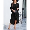 Womens Knot Waist Round Neck Long Sleeve Midi Dress Vintage Semi Formal Dresses for Wedding Guest Cocktail - 3 of 4