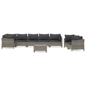 vidaXL Patio Furniture Set Armchair Sofa Set with Cushions Gray Poly Rattan - 1 of 4